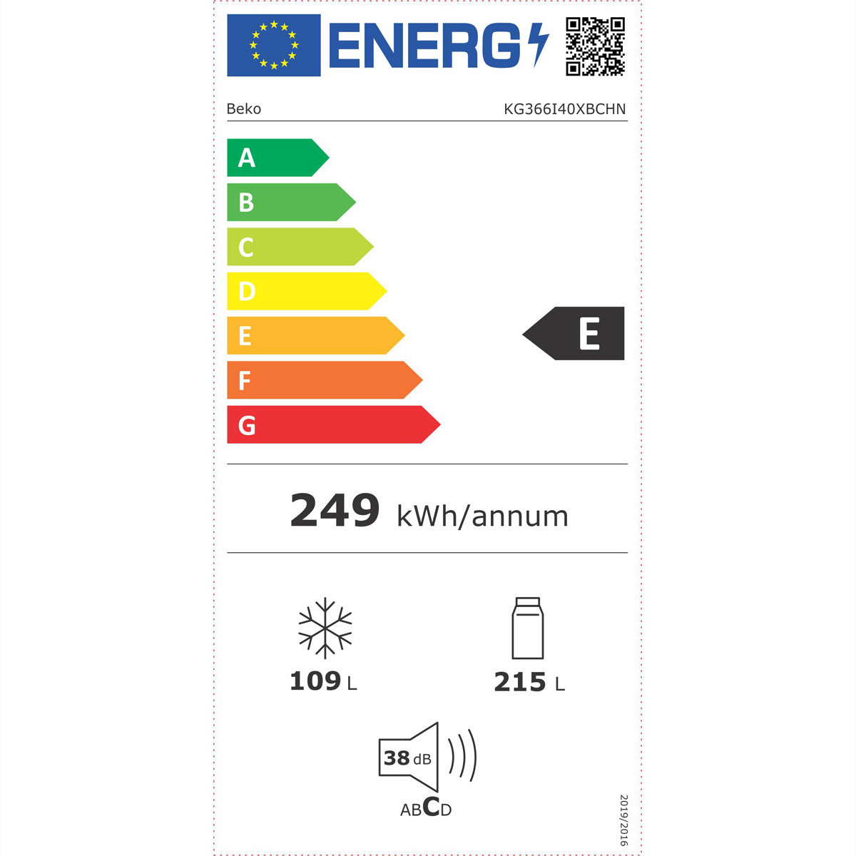 Beko Kühl-Gefrier-Kombination KG366I40XBC – 324 l, 230 V, Kompressor, Energieeffizienzklasse E