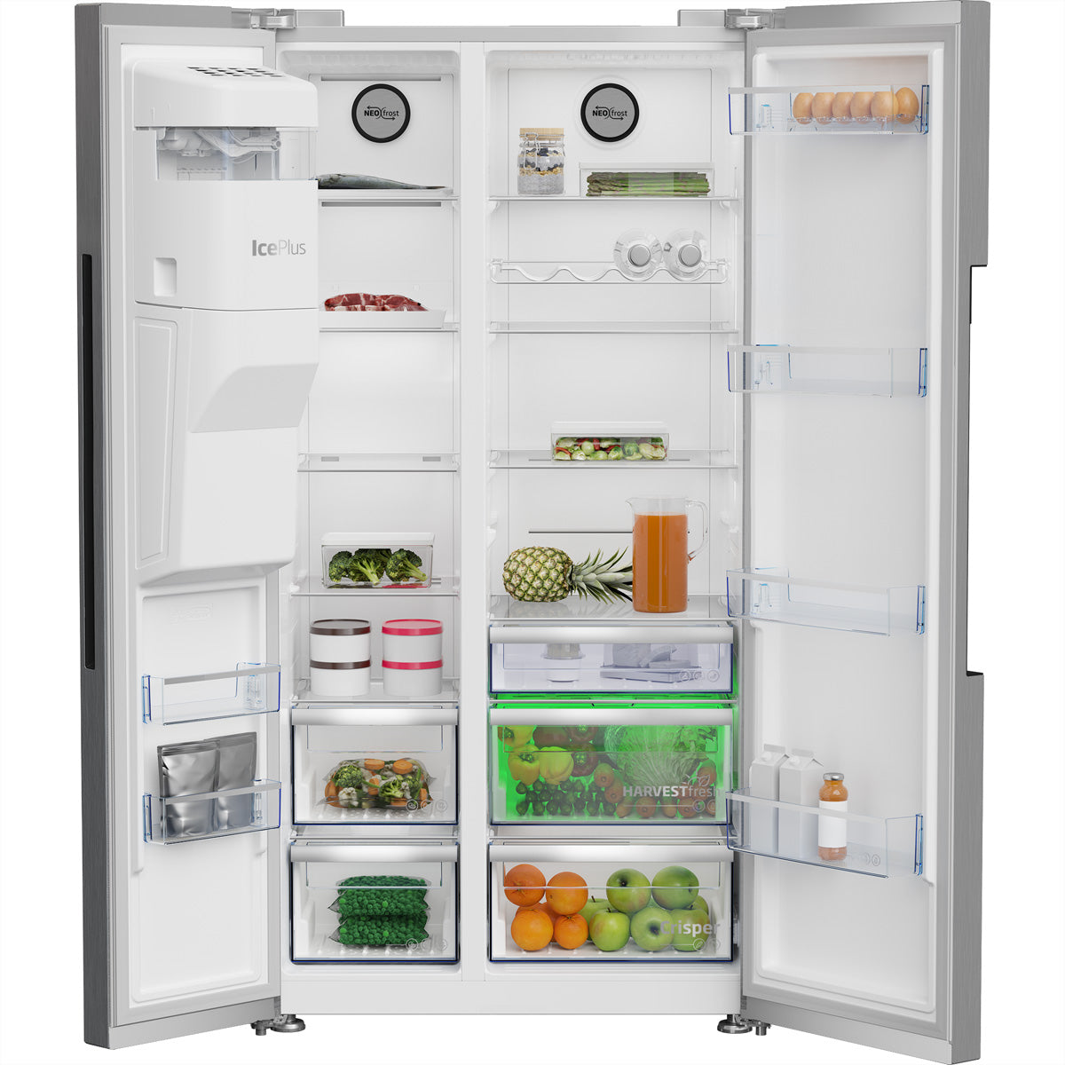 Beko Side-by-Side GN162341PTCHN – 525 l, 230 V, Energieeffizienzklasse E, 36 dB, Silber, 91,0×70,5×179,0 cm