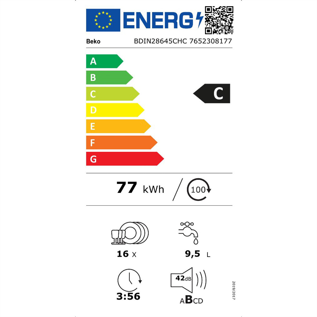 Beko Vollintegrierter Geschirrspüler BDIN28645CHC – 16 Massgedecke, 8 Programme, 42 dB, 60 cm – Weiss