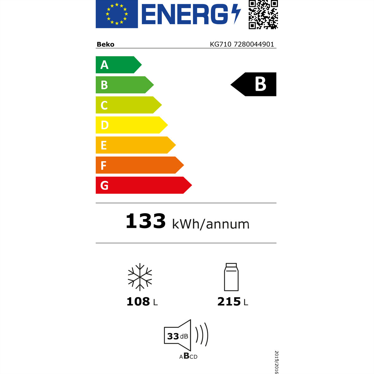 Beko Kühl-Gefrierkombination KG710 – 323 l, 230 V, Kompressor, Energieeffizienzklasse B