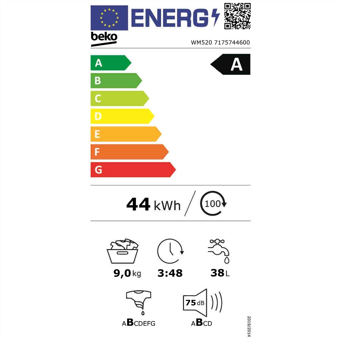 Beko Waschmaschine WM520 – 9 kg, 1'400 U/min, Energieklasse A – Manhattan Grau