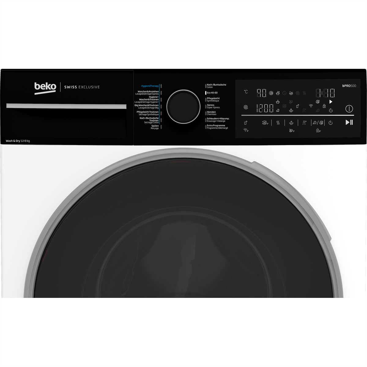 Beko Waschtrockner WT710 – 12 kg Waschen, 8 kg Trocknen, 1'400 U/min, Inverter & SteamCure – weiss/schwarz