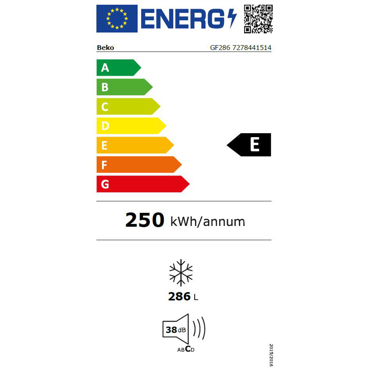 Beko Kühlbox GF286 – 286 l, 230 V, Energieeffizienzklasse E, 38 dB