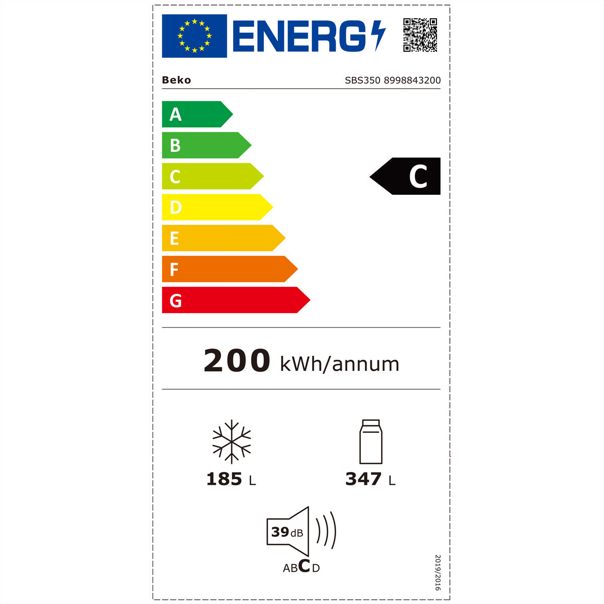 Beko Side-by-Side SBS350 – 532 l, 230 V, Kompressor, Energieeffizienzklasse C