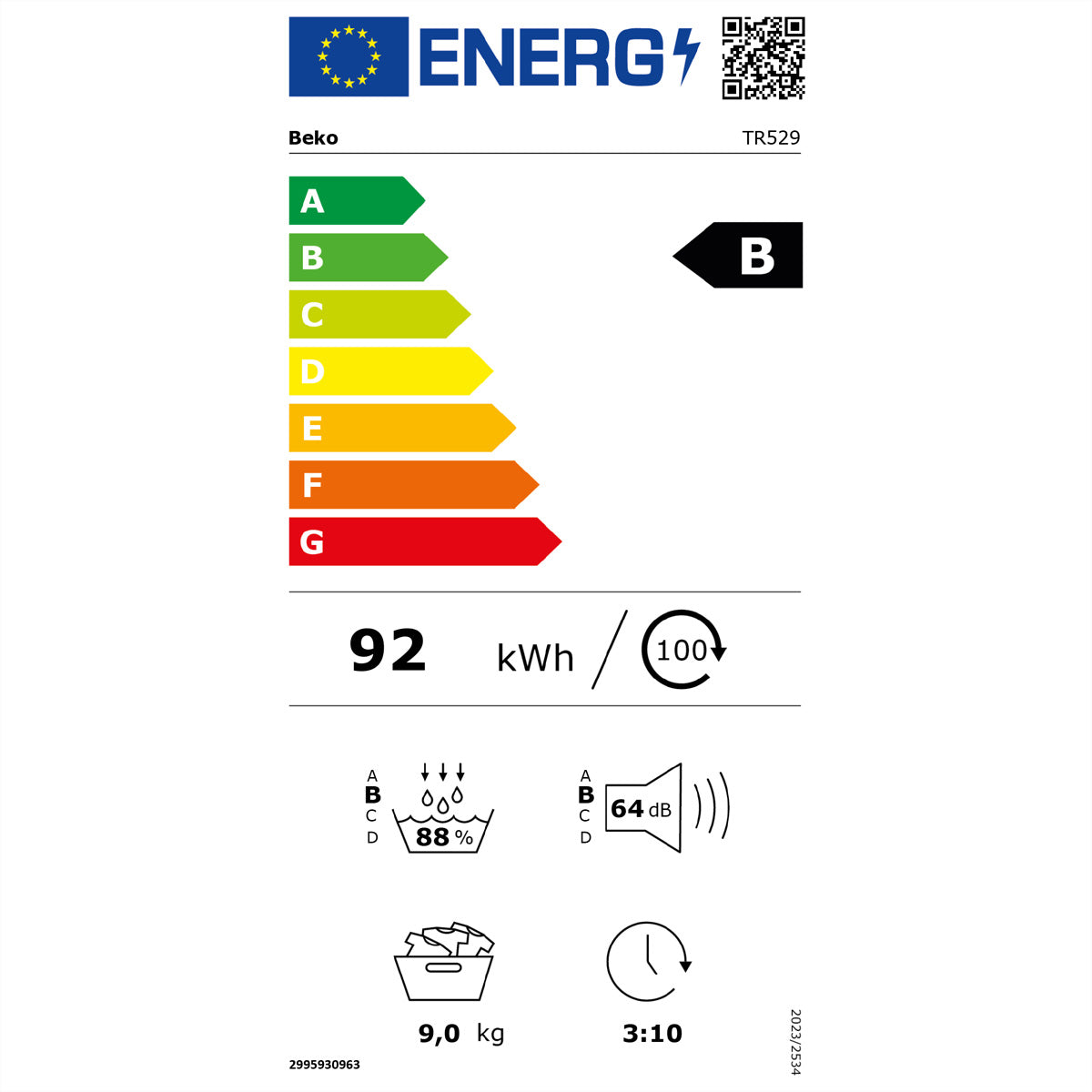Beko Wäschetrockner TR529 – 9 kg, Wärmepumpe, Grau, 598 × 672 × 846 mm