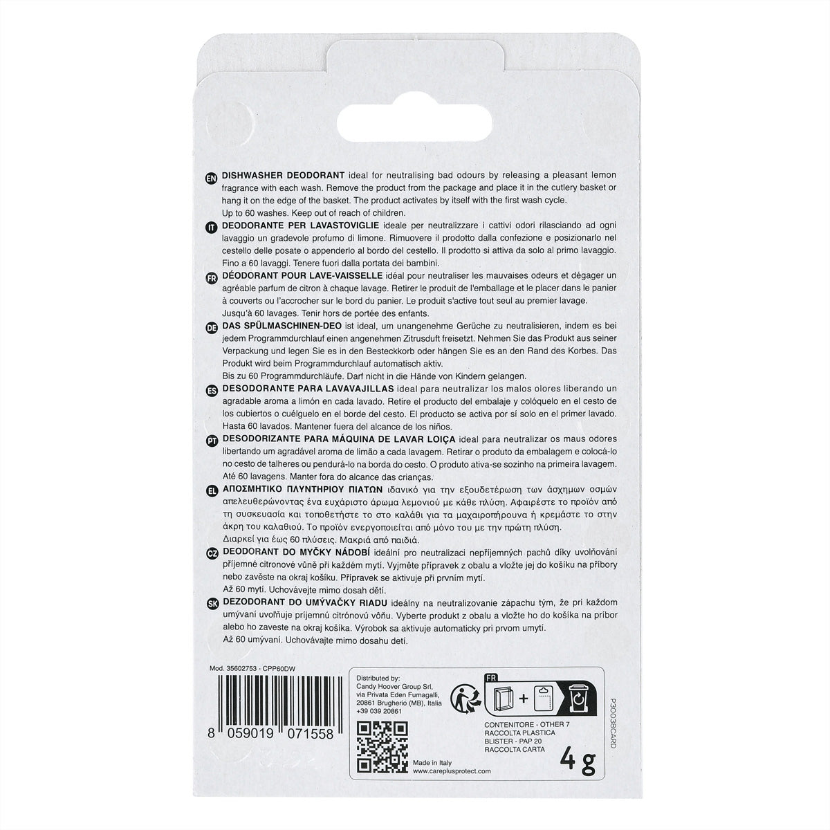 Care + Protect CarePlus Protect – Geschirrspüler-Deo Frische Essence – Gel, 60 Zyklen, für Geschirrspüler