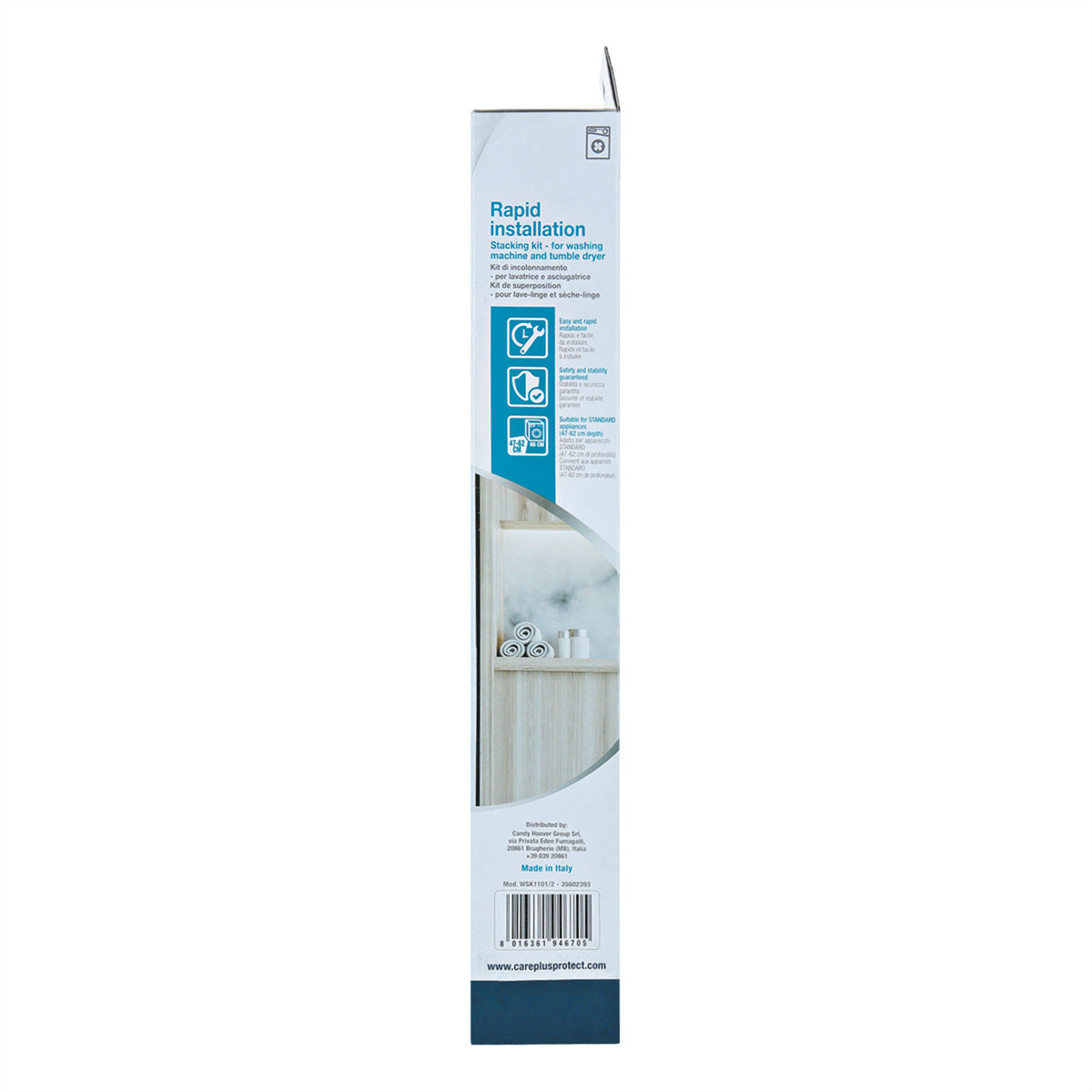 CarePlus Protect – Stapelsystem – 47–62 cm Tiefe, für Waschmaschine und Wäschetrockner, Weiss