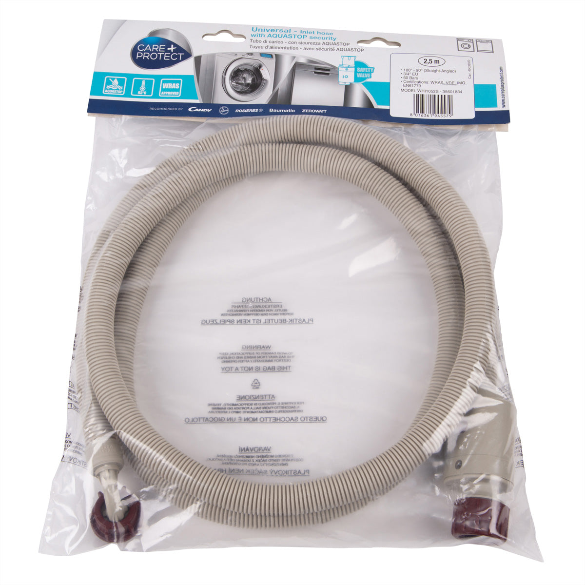 Care + Protect CarePlus Protect – Zulaufschlauch mit Aquastop – 2,5 m, für Waschmaschinen, weiss