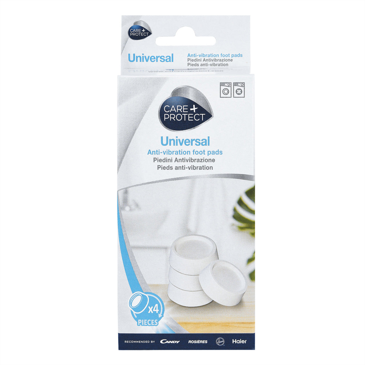 Care + Protect CarePlus Protect – Vibrationsdämpfer – Ø 6,6 × 2,1 cm, für Waschmaschinen/Trockner, 4 Stk., Gummi, Weiss