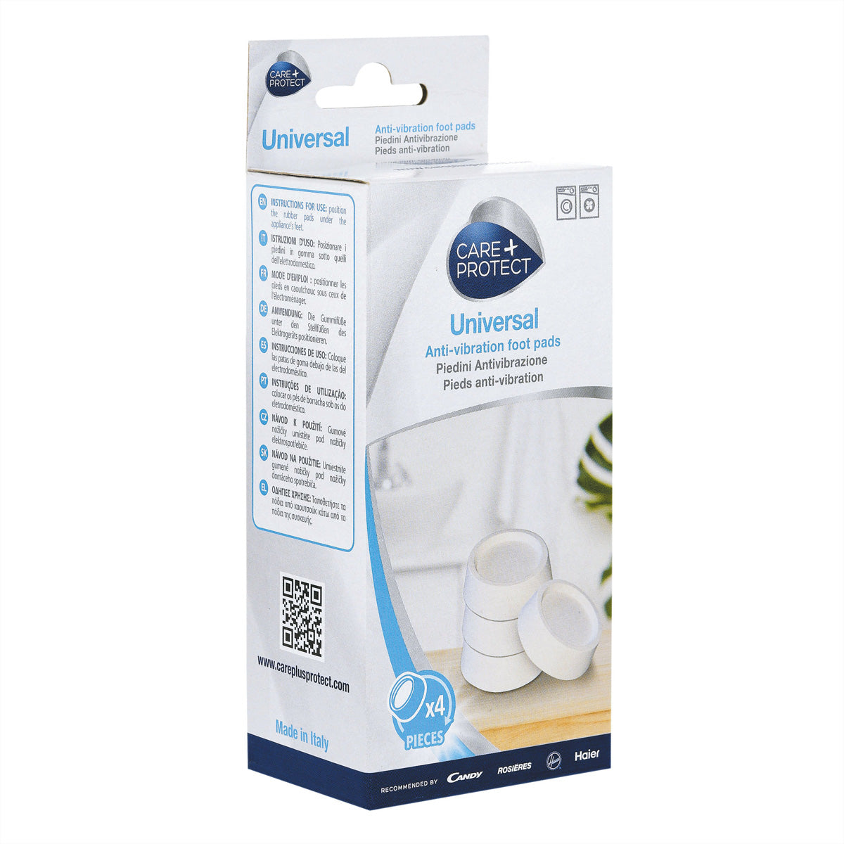 Care + Protect CarePlus Protect – Vibrationsdämpfer – Ø 6,6 × 2,1 cm, für Waschmaschinen/Trockner, 4 Stk., Gummi, Weiss