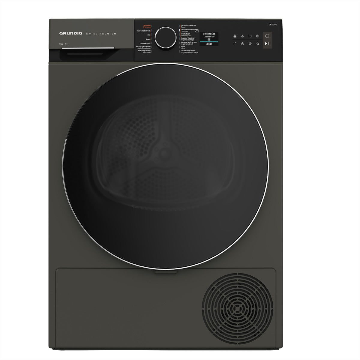 Grundig Wäschetrockner, GTR9100, 59,8 cm × 65,3 cm × 84,6 cm, Grau, 9 kg, A+++ – 1 Stück