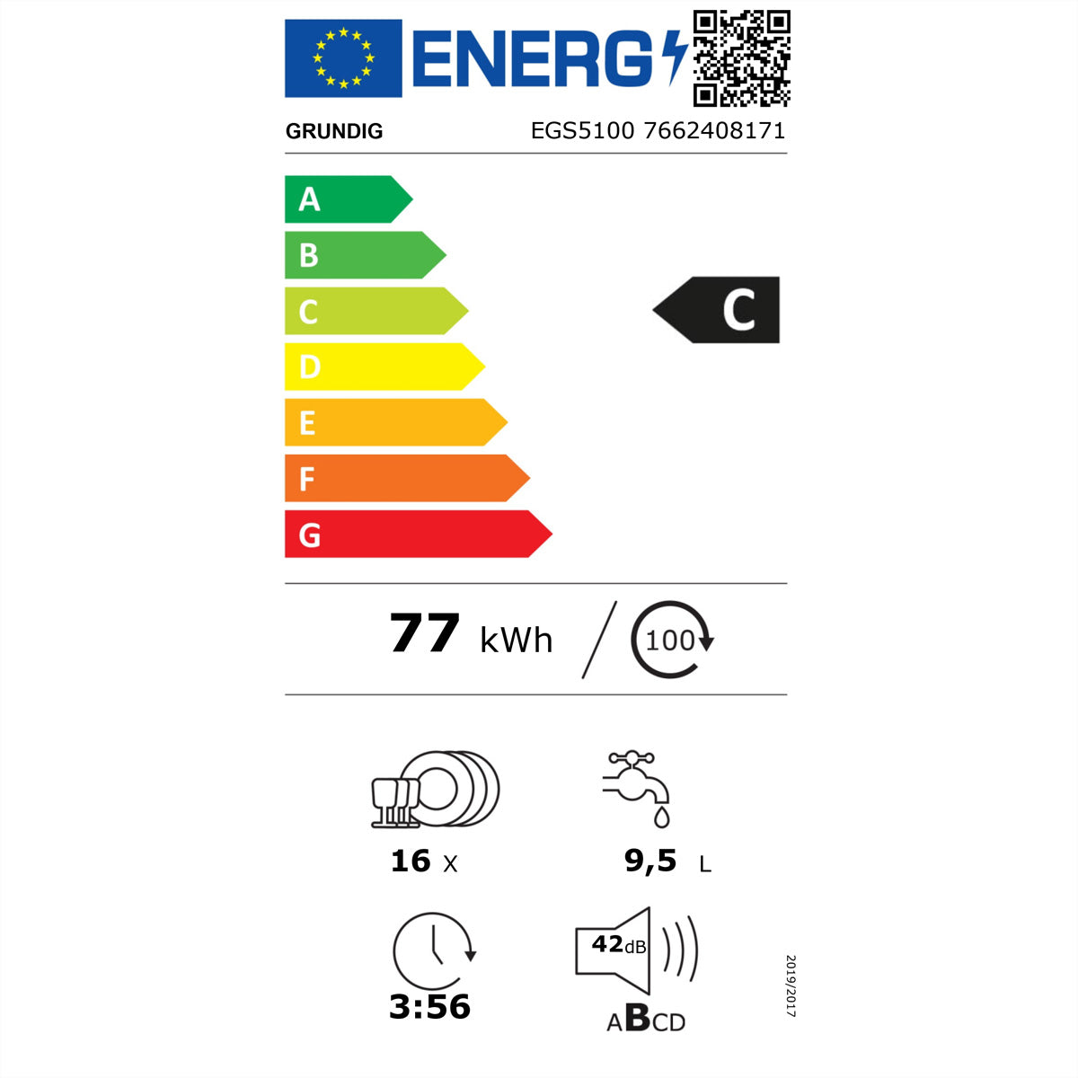 Grundig Einbau-Geschirrspüler EGS5100 – 16 Massgedecke, 9,5 l, 42 dB – Weiss