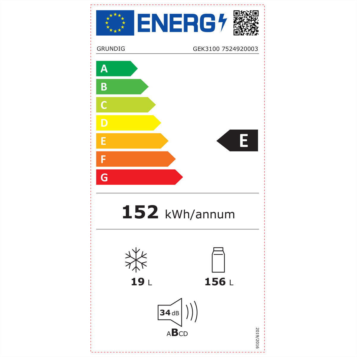 Grundig Kühl-Gefrier-Kombination GEK3100 – 262 l, 220/240 V, Energieeffizienzklasse E, 37 dB