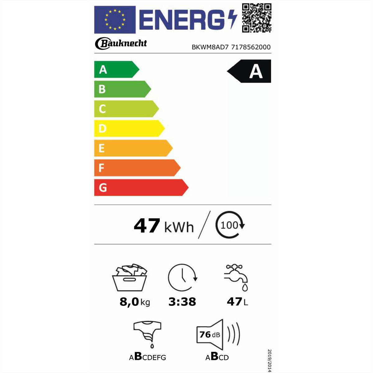 Bauknecht Waschmaschine BKWM8AD7 – 8 kg, 1400 U/min, Energieklasse A, Inverter-Motor, AquaStop – weiss