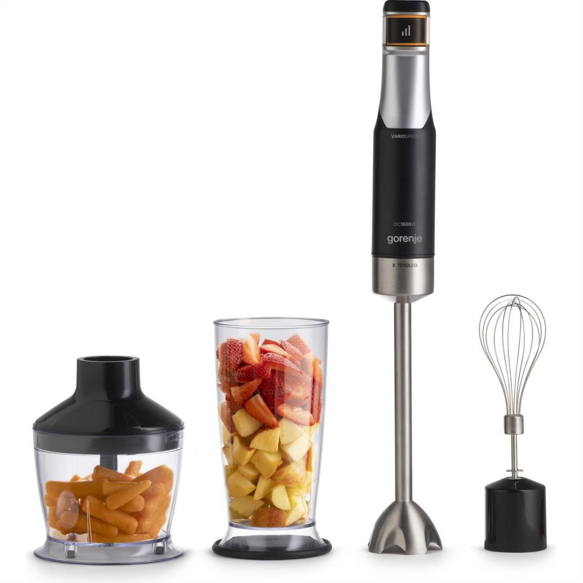 Gorenje Stabmixer HBX1500VX – 1500 W, 0,5 l Zerkleinerer, Schneebesen – schwarz/grau