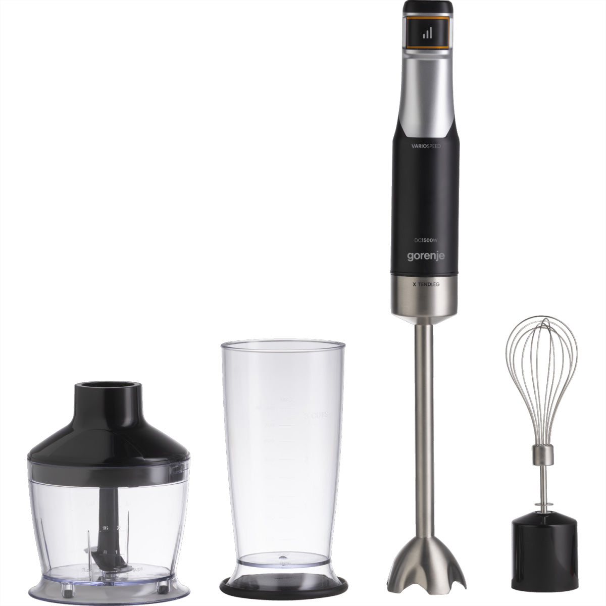 Gorenje Stabmixer HBX1500VX – 1500 W, 0,5 l Zerkleinerer, Schneebesen – schwarz/grau