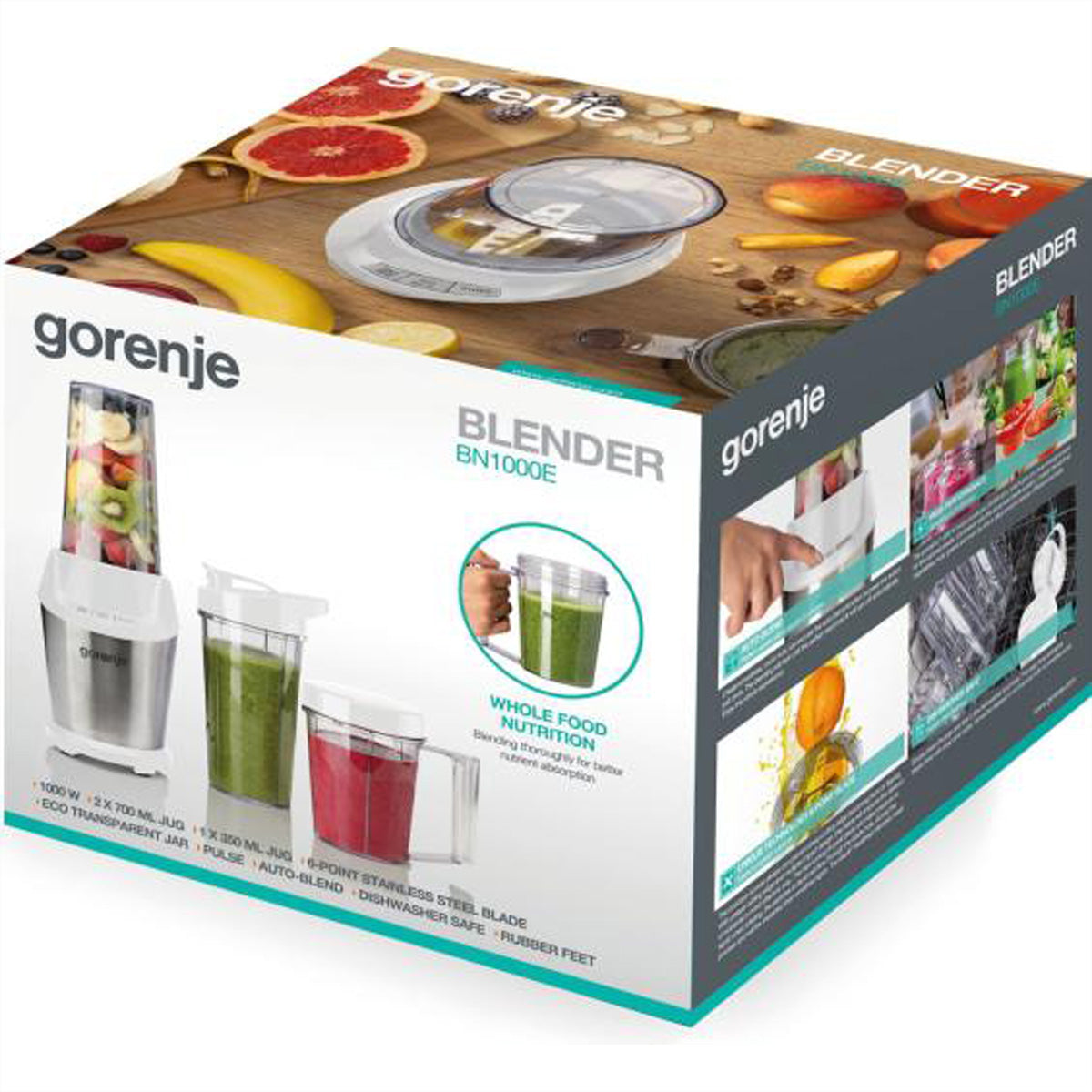 Gorenje Smoothie-Mixer BN1000E – 0,75 l, 1000 W, spülmaschinenfest – weiss/silber