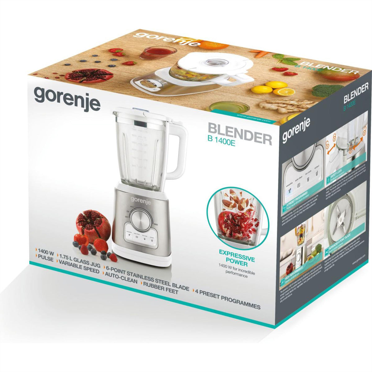 Gorenje Standmixer B1400E – 1,75 l, 1400 W, spülmaschinenfest – weiss/silber