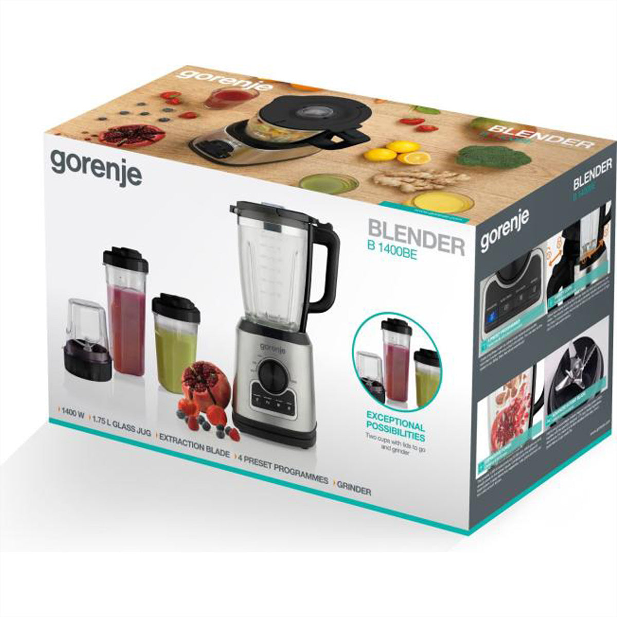 Gorenje Standmixer B1400BE – 1,75 l, 1400 W, spülmaschinenfest – schwarz/edelstahl