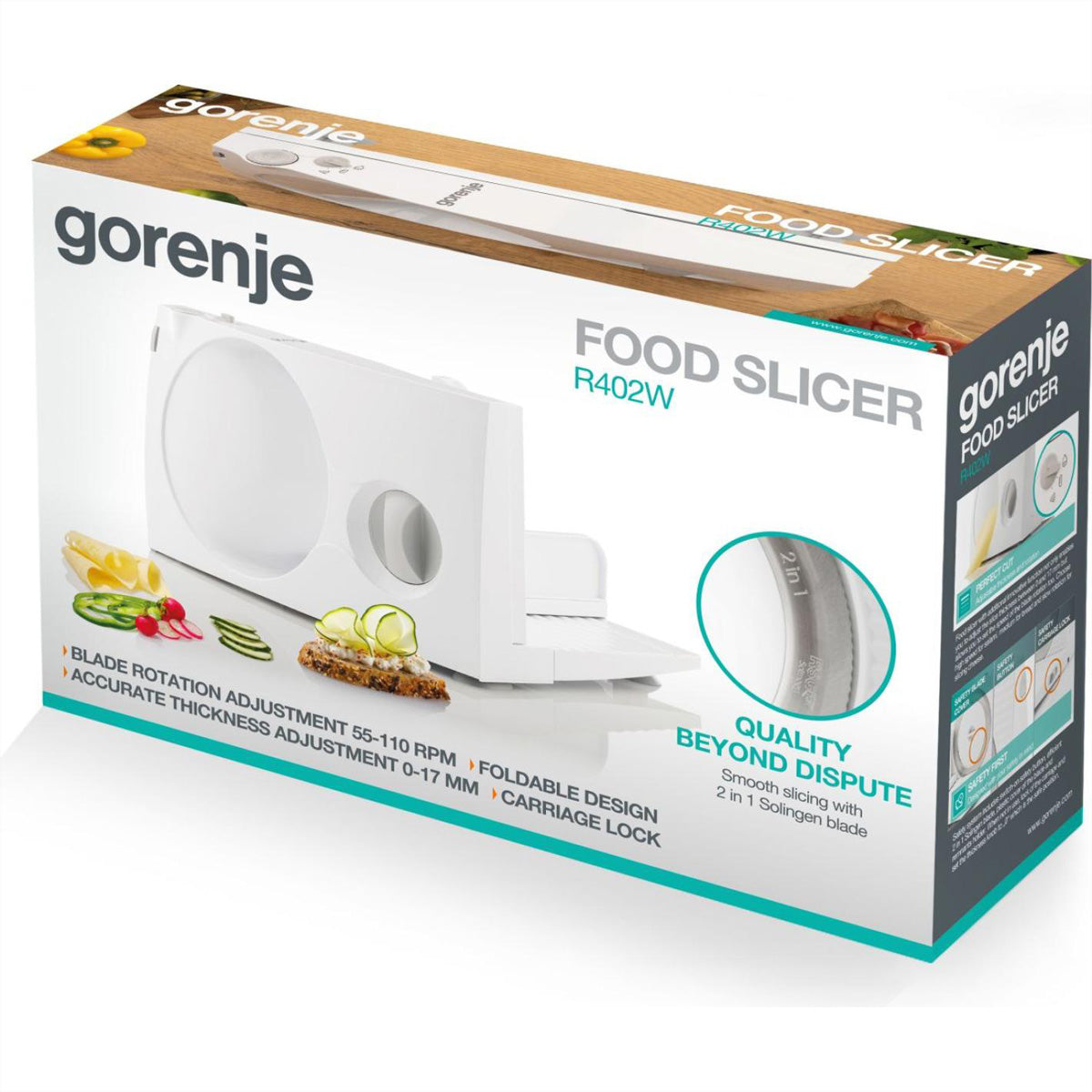 Gorenje Allesschneider R402W – Ø 17 cm, 100 W – weiss/edelstahl