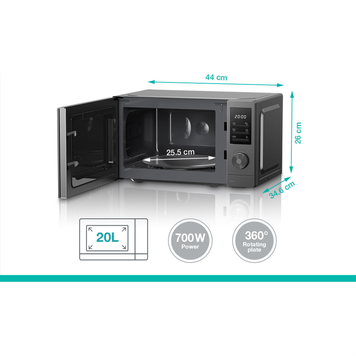 Gorenje Solo-Mikrowelle MO20A3T4 – 20 l, 700 W – schwarz/grau