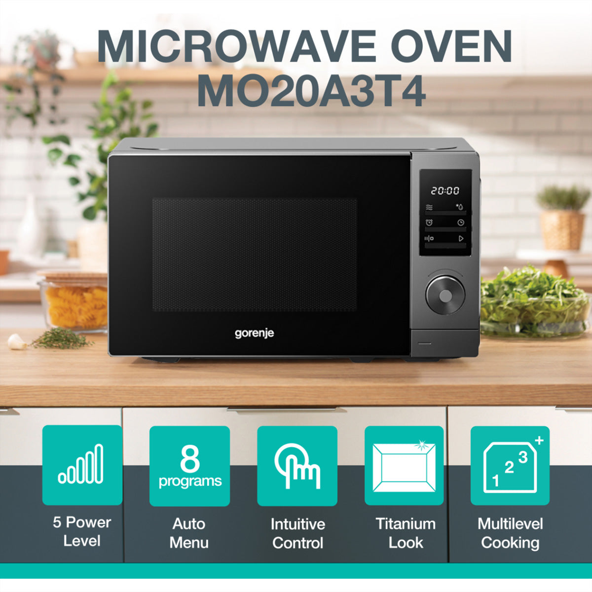Gorenje Solo-Mikrowelle MO20A3T4 – 20 l, 700 W – schwarz/grau