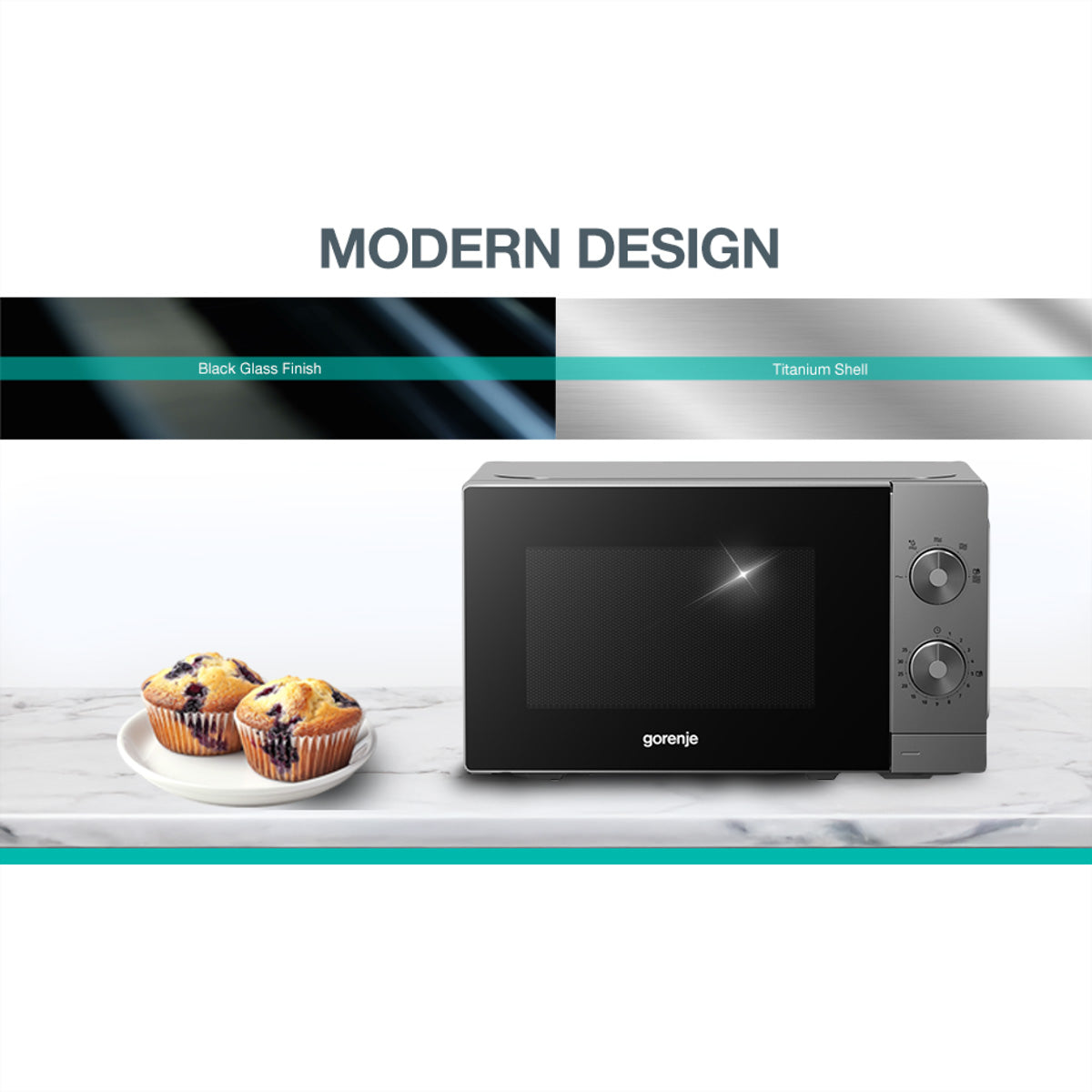 Gorenje Mikrowelle MO20E1T4 – 20 l, 700 W – schwarz/edelstahl