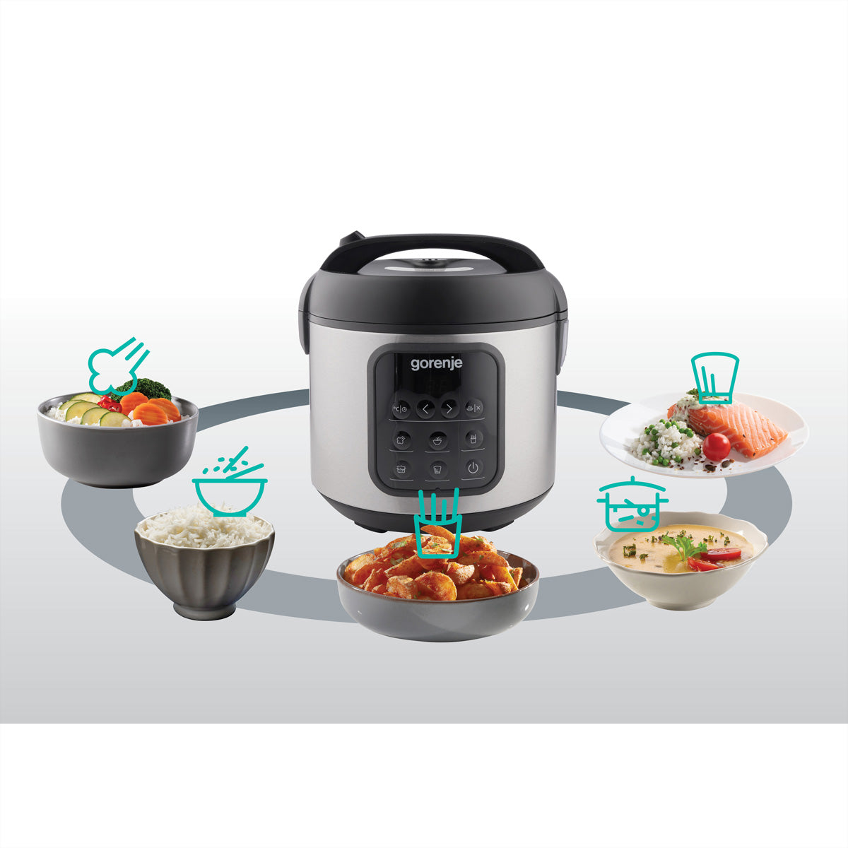 Gorenje Reiskocher MC2SBK – 2 l, 476 W, Warmhaltefunktion – Schwarz/Edelstahl
