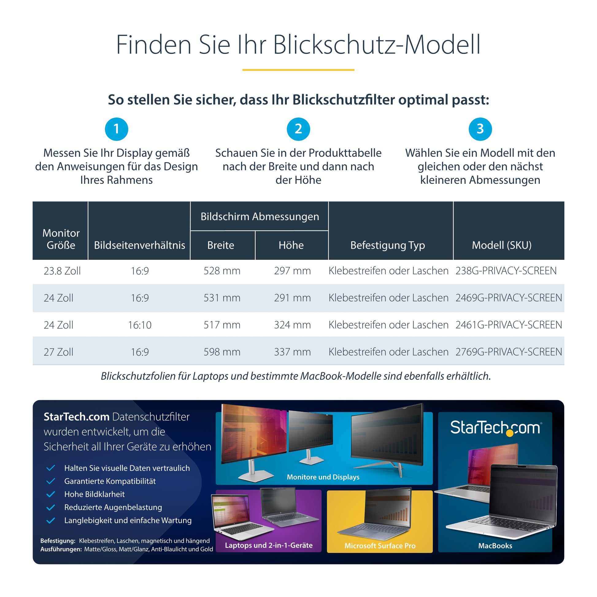 StarTech.com Displayschutz für 23,8" Monitore – Gold