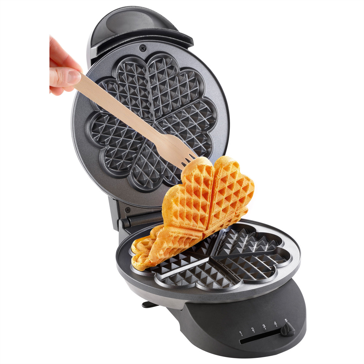 Tefal Waffeleisen – 5 Waffeln, Herzform, 1000 W, Antihaftbeschichtet – Schwarz/Edelstahl