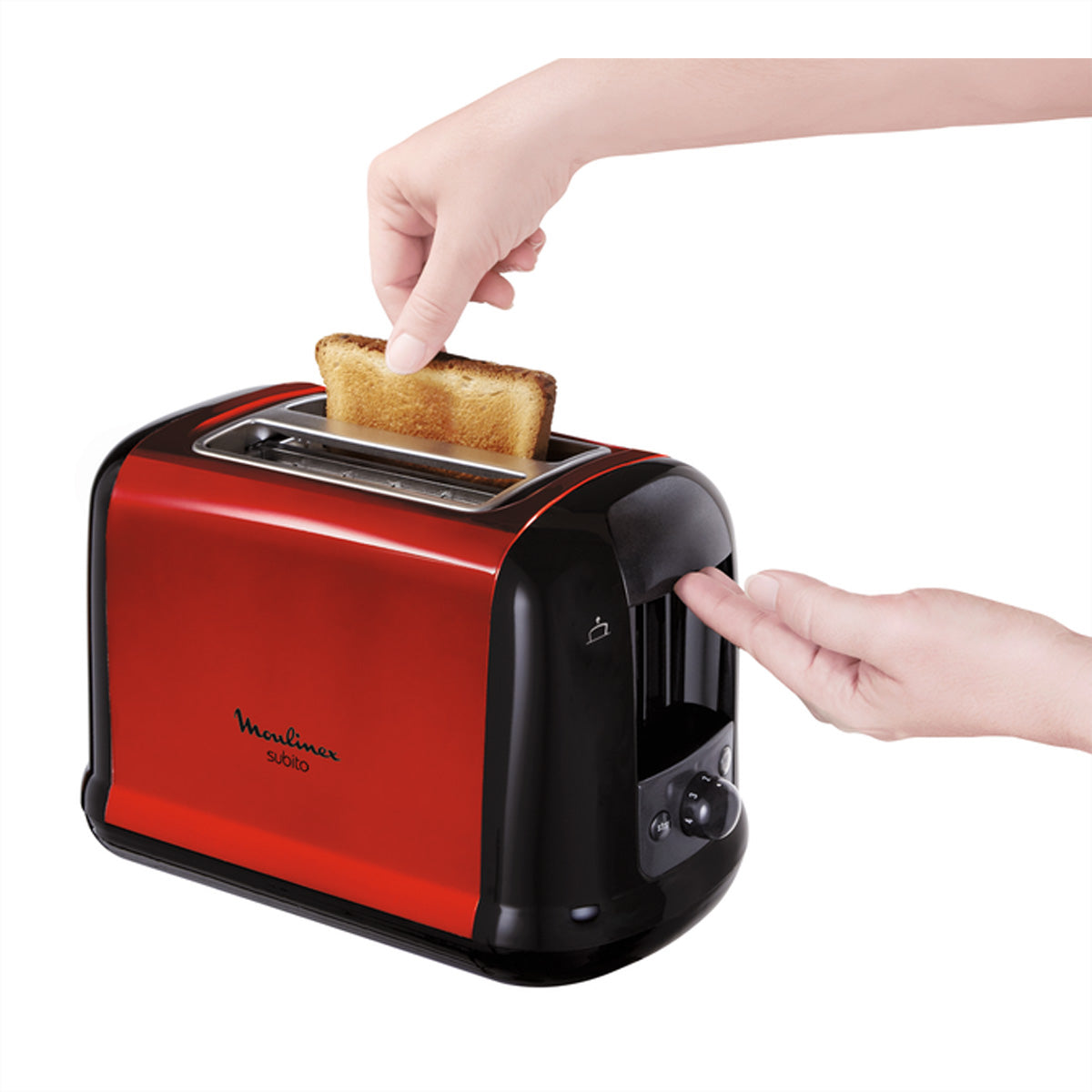 Moulinex Toaster Subito – 2 Scheiben, 7 Stufen, 850 W – rot/edelstahl