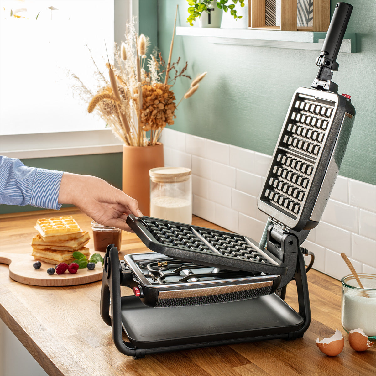 Tefal Waffeleisen WM755DCH – 2 Waffeln, 4in1 (Waffel/Toast/Panini/Grill), 1'200 W – Schwarz/Edelstahl