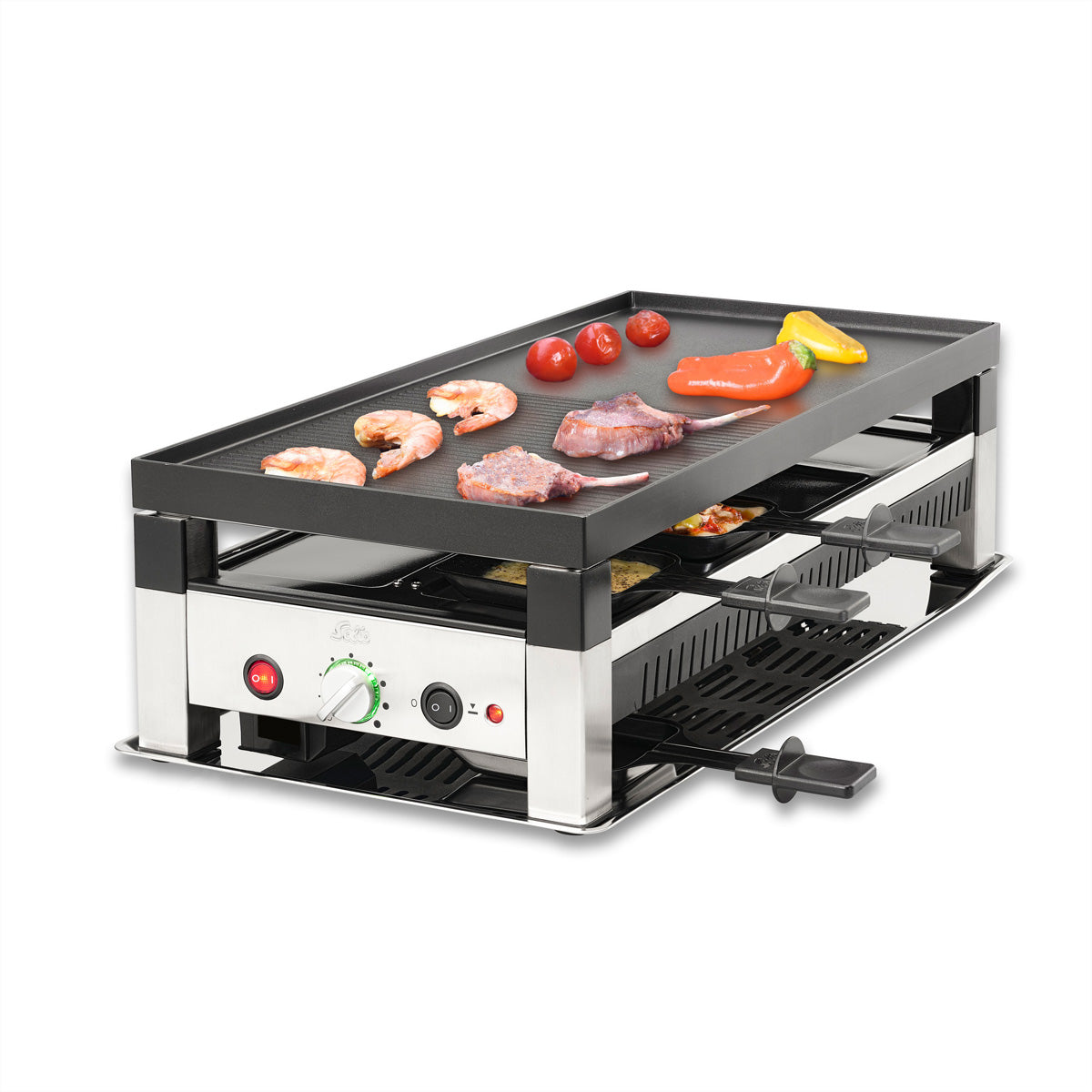 Solis Tischgrill 791 – 8 Personen, Raclette & Grill, 1400 W – Schwarz/Edelstahl