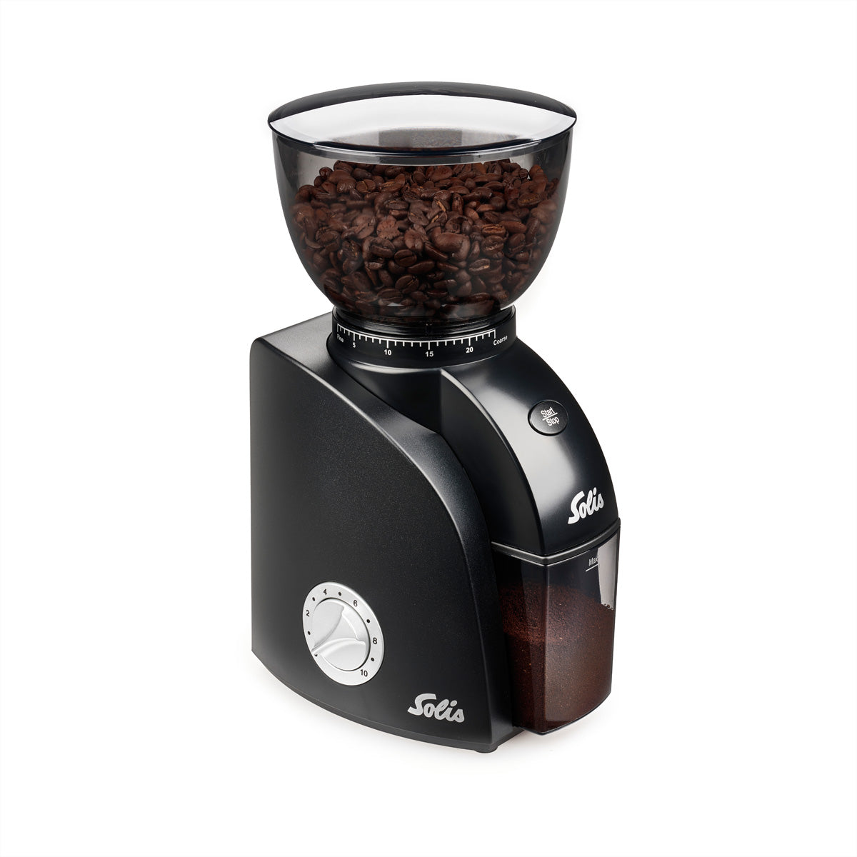 Solis Kaffeemühle 1662 – 300 g, Kegelmahlwerk, 135 W – Schwarz/Silber