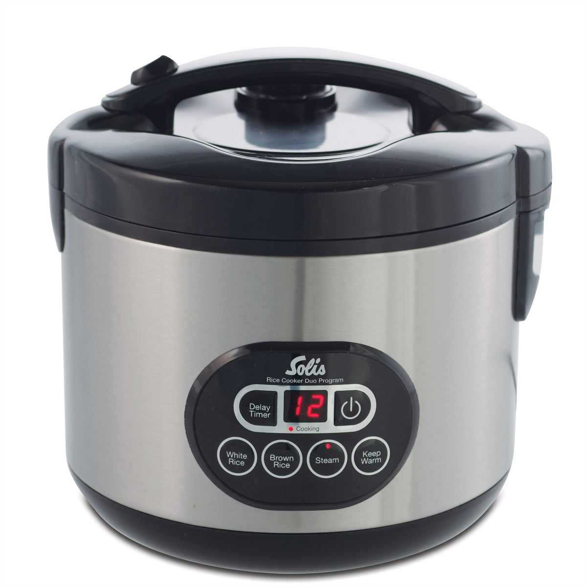Solis Reiskocher Duo 817 – 1,2 l, 500 W – Warmhaltefunktion – Schwarz/Edelstahl