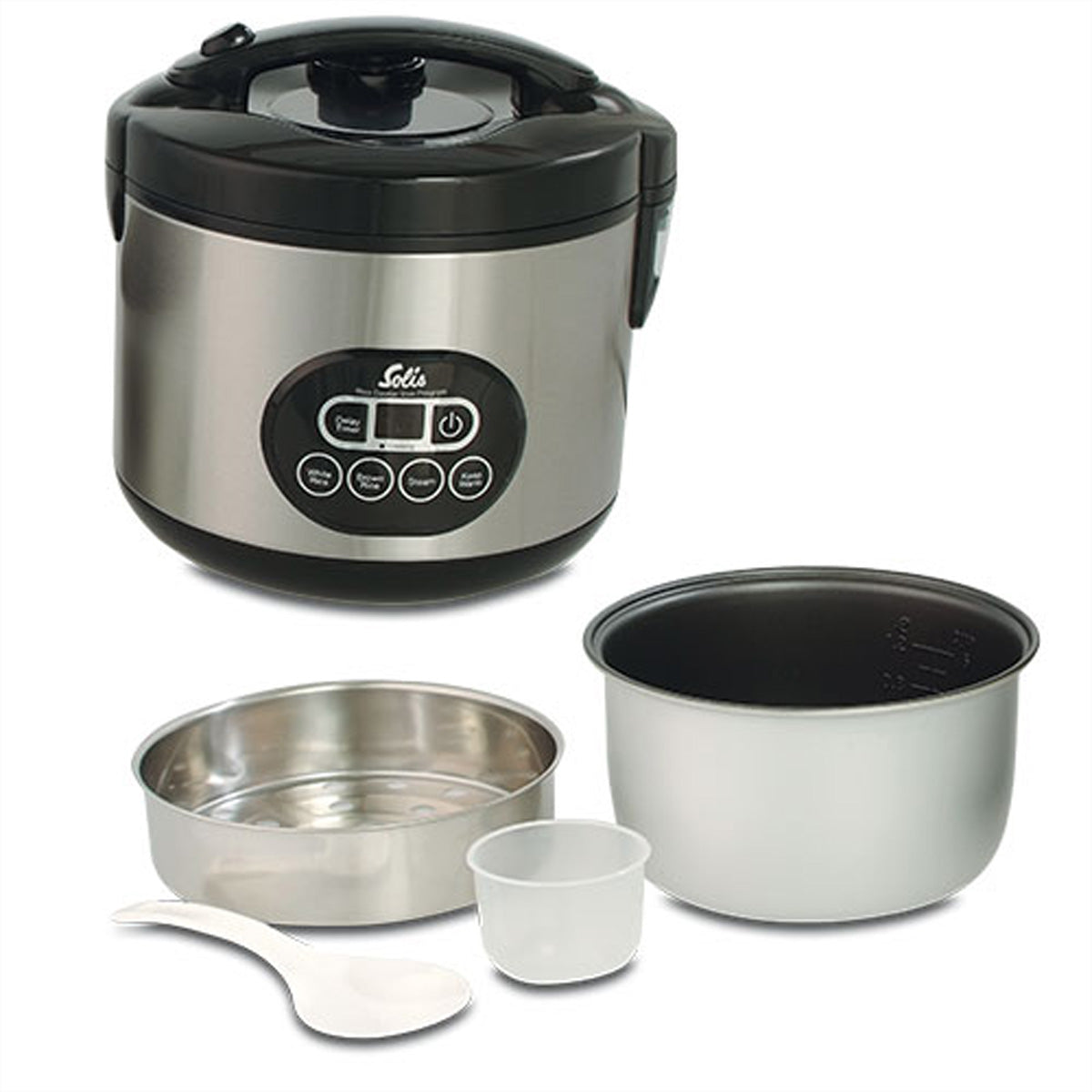 Solis Reiskocher Duo 817 – 1,2 l, 500 W – Warmhaltefunktion – Schwarz/Edelstahl