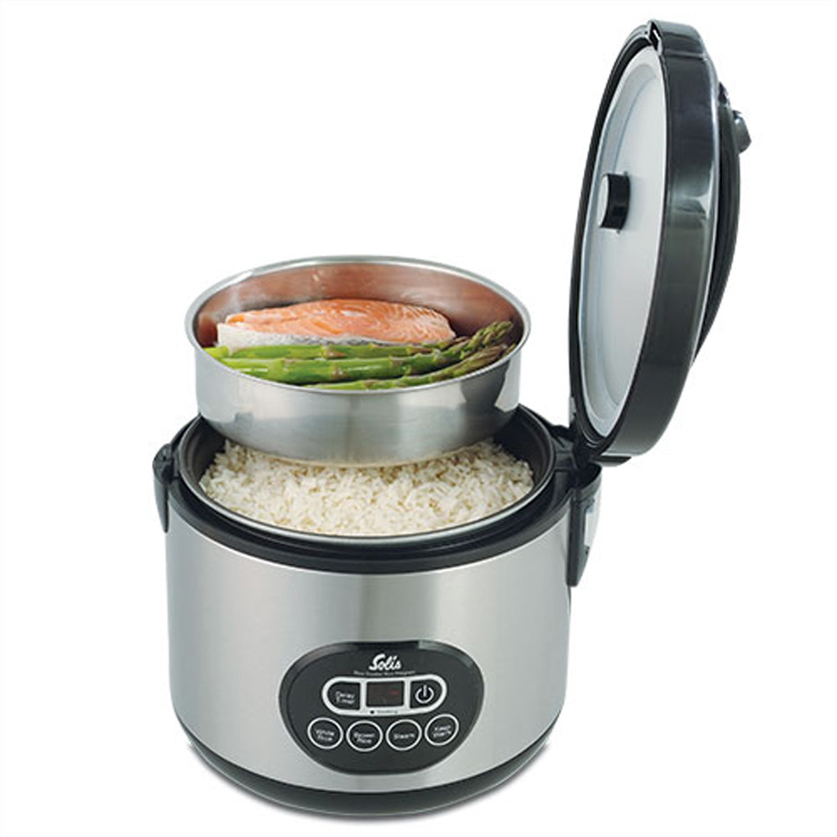 Solis Reiskocher Duo 817 – 1,2 l, 500 W – Warmhaltefunktion – Schwarz/Edelstahl