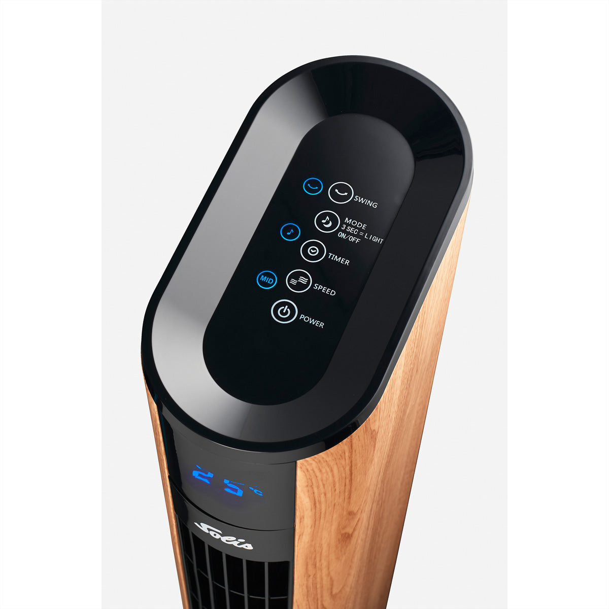 Solis Turmventilator Easy Breezy 757 – 50 W, 3 Stufen, oszillierend, Timer, Fernbedienung, 44,8 dB, Holz