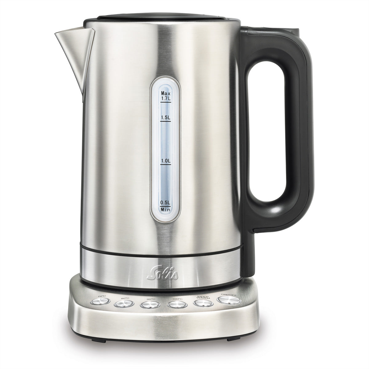 Solis Wasserkocher 5516 – 1,7 l, Edelstahl, Temperaturwahl (4 Stufen), Warmhalten (2 Min), 2200 W, Schwarz
