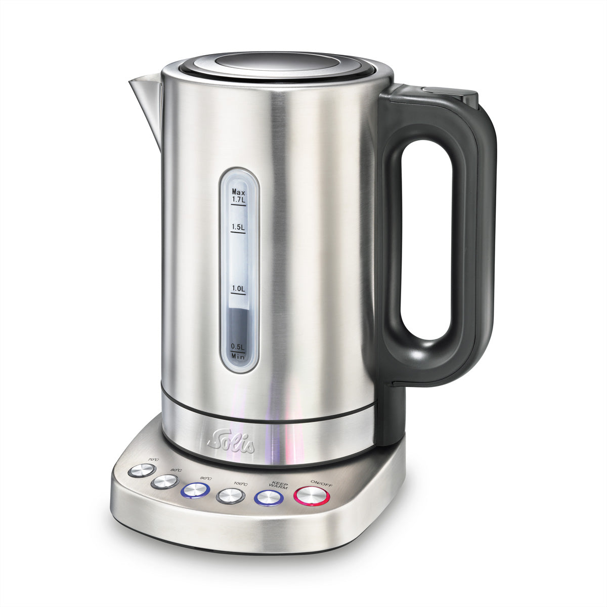 Solis Wasserkocher 5516 – 1,7 l, Edelstahl, Temperaturwahl (4 Stufen), Warmhalten (2 Min), 2200 W, Schwarz