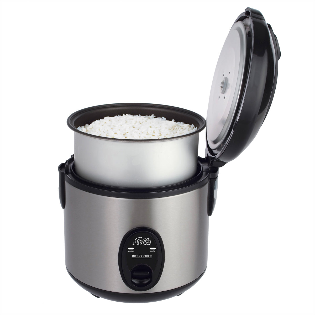 Solis Kompakter Reiskocher 821 – 0,8 l, 350 W, Warmhaltefunktion – Schwarz/Edelstahl