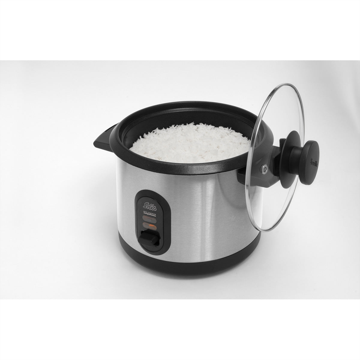 Solis Kompakter Reiskocher 821 – 0,8 l, 350 W, Warmhaltefunktion – Schwarz/Edelstahl