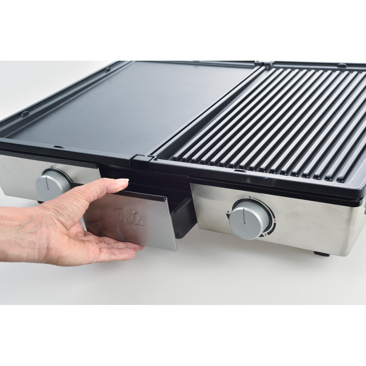 Solis Tischgrill Deli 7951 – 20 × 32 cm Grillfläche, 2 Zonen, 2200 W – Edelstahl