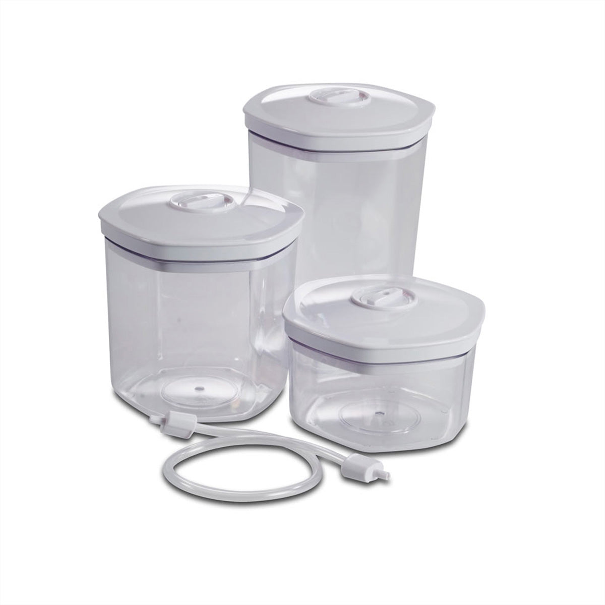 Solis Vakuumierbehälter – sechseckig – 700 ml, 1,4 l, 2 l – 3 Stk. – Transparent, Weiss