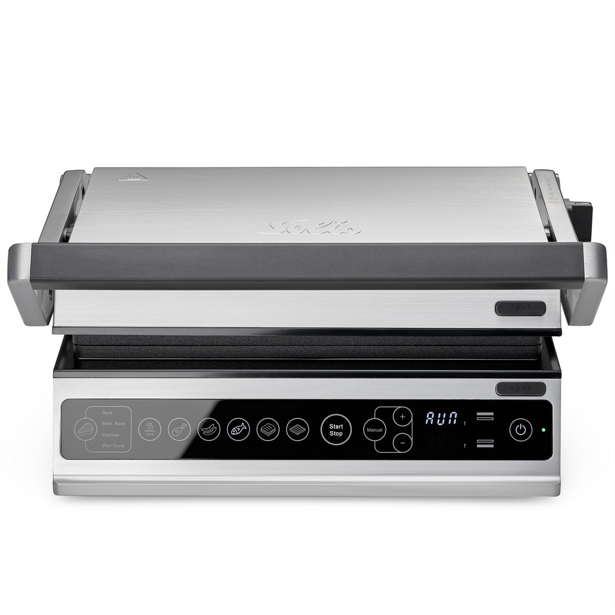 Solis Kontaktgrill Pro 7953 – 28 × 25 cm, 2000 W, spülmaschinenfeste Platten – schwarz/edelstahl