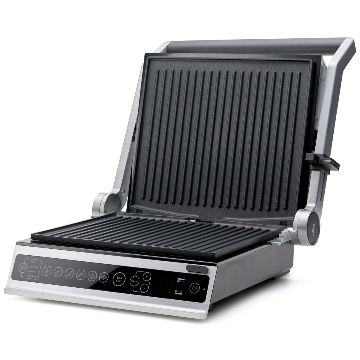 Solis Kontaktgrill Pro 7953 – 28 × 25 cm, 2000 W, spülmaschinenfeste Platten – schwarz/edelstahl