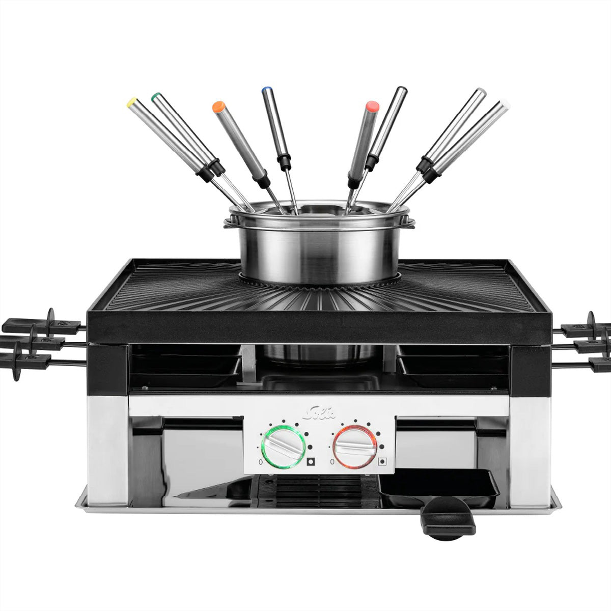Solis Fondue-Set Combi-Grill 3 in 1 Typ 796 – Fonduetopf 1,3 l, 8 Personen, elektrisch – Edelstahl/Schwarz