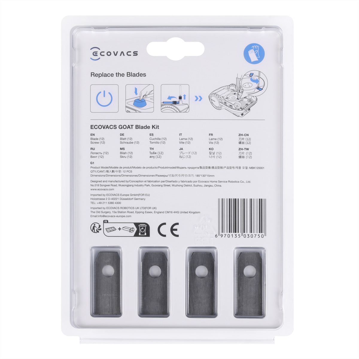 Ecovacs Ersatzklingen, 12 Stk., für GOAT G1- und O-Modelle (z. B. G1-800, O1200)