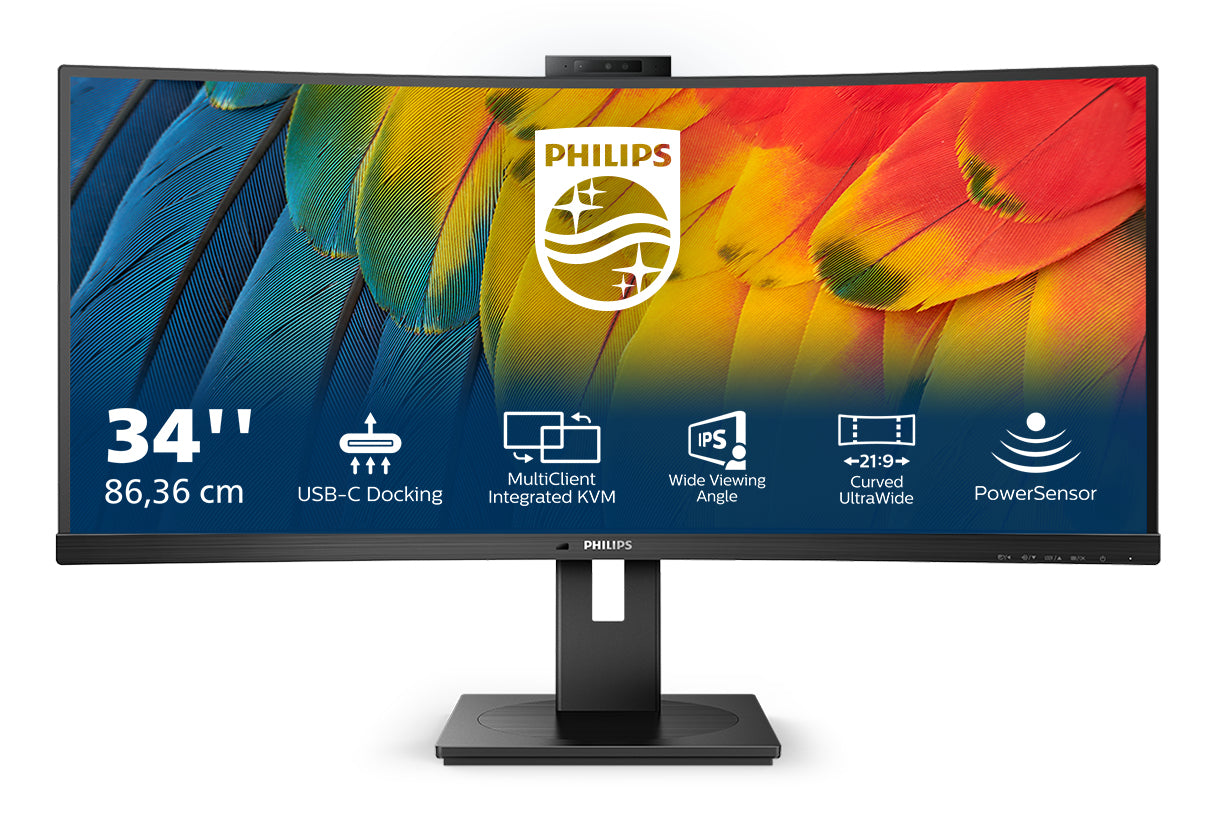 Philips 34B1U5600CH – Monitor, 34", VA, 120 Hz, 350 cd/m², Webcam, USB-C, KVM, VESA 100 × 100, Schwarz