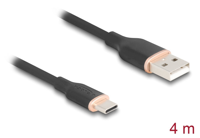 DeLOCK USB-A auf USB-C Kabel – USB 2.0 (480 Mbit/s) – 4 m – Silikon, Goldkontakte – Schwarz